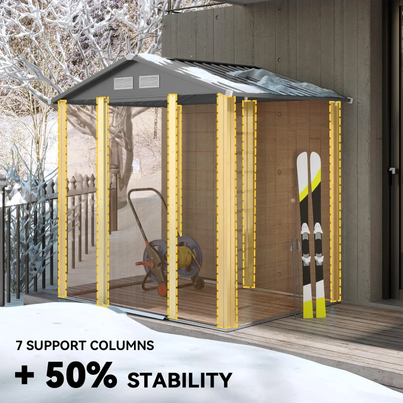 Outsunny 6.5 x 5ft Metal Garden Shed, House Hut Gardening Tool Storage with Ventilations, Sliding Door, Sloped Roof for Garden, Patio, Brown