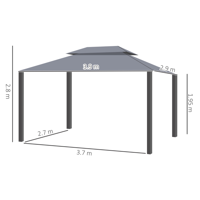 Outsunny 3 x 4m Aluminium Garden Gazebo, Marquee Canopy Shelter Pavilion Party Tent with Nets and Curtains for Garden and Deck, Grey