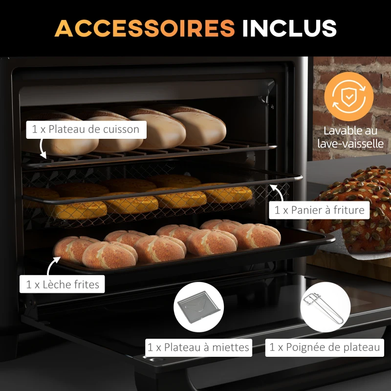 HOMCOM Four électrique de table 13L 1200W Friteuse à air 1200W Air Fryer avec 12 modes de chauffage et minuterie crème(m-6)