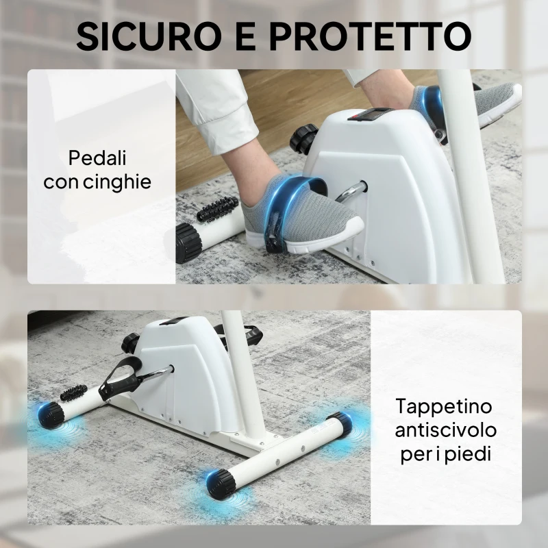 SPORTNOW Cyclette per Riabilitazione Braccia e Gambe con Altezza e Resistenza Regolabili, Display LCD, Bianco