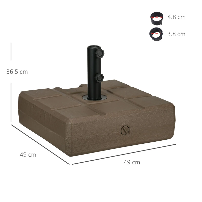 Outsunny Base per Ombrellone da Giardino Riempibile con Maniglia in HDPE e Acciaio, 49x49x36.5 cm, Marrone
