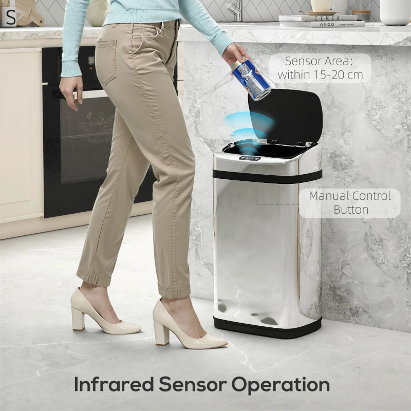 HOMCOM 30L Stainless Steel Motion Sensor Lid Bin - Silver Tone