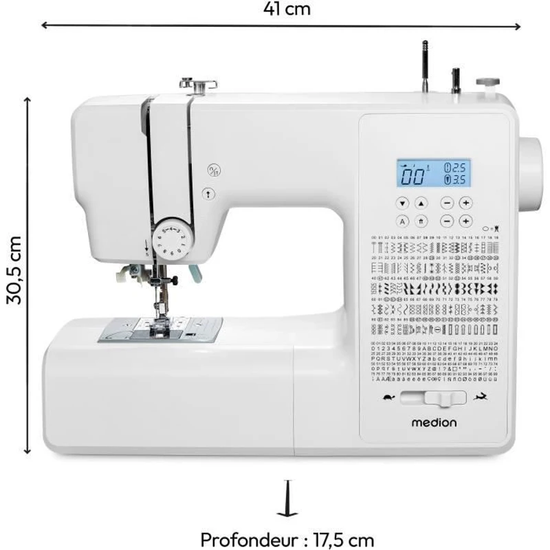 Machine a Coudre Numérique - MEDION - SD 36 - 38W - 270 Points - 700 tr/min - LED - Blanc
