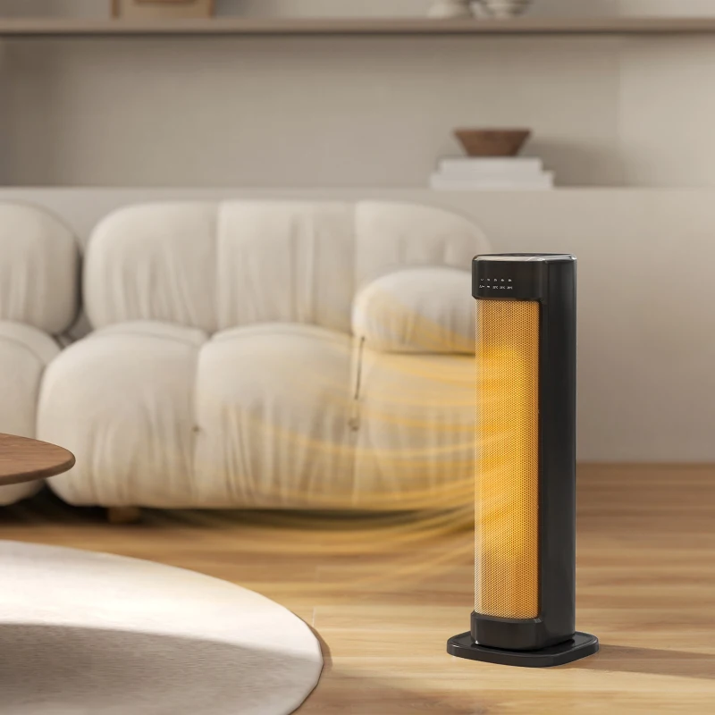 HOMCOM 2000W Ceramic Electric Heater with 3 Heat Settings, Timer - Black