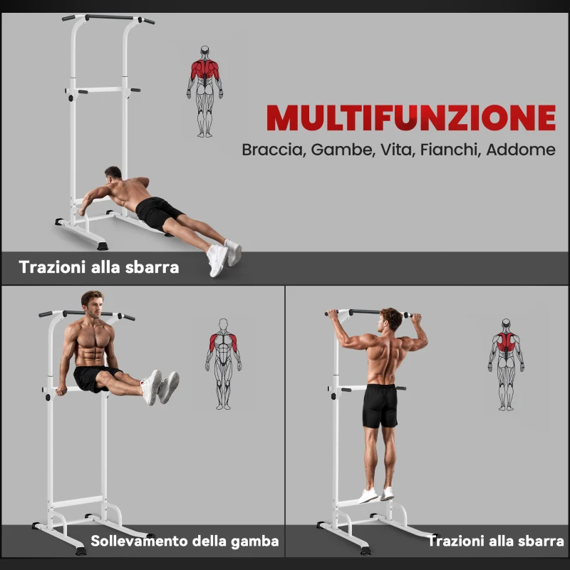 SPORTNOW Stazione Fitness con Barre per Dip e Trazioni, Altezza Regolabile 176.5-227 cm e Capacità 120 kg, Bianco