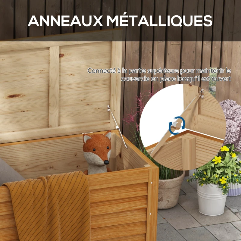 Outsunny Coffre de rangement extérieur jardin 176L en bois avec poignée, dim. 130L x 50l x 45H cm