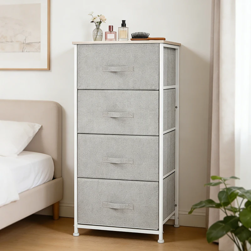 HOMCOM Commode en Tissu Meuble de Rangement 4 tiroirs chiffonnier dim. dim. 45L x 30l x 92H cm Cadre en métal