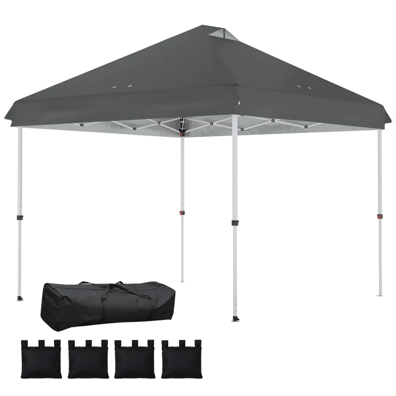 Outsunny 3 x 3 m Pop Up Gazebo with Wheels, UPF50+ One-Touch Outdoor Garden Party Tent Marquee Wedding Awning Canopy, Dark Grey