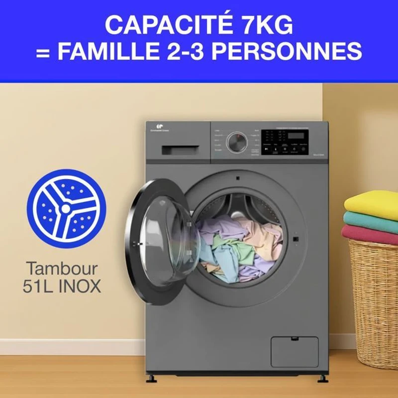 Lave-linge hublot - CONTINENTAL EDISON - CELL712IS3 - 7 kg - Induction - 60 cm - 1200 trs/min - Silver