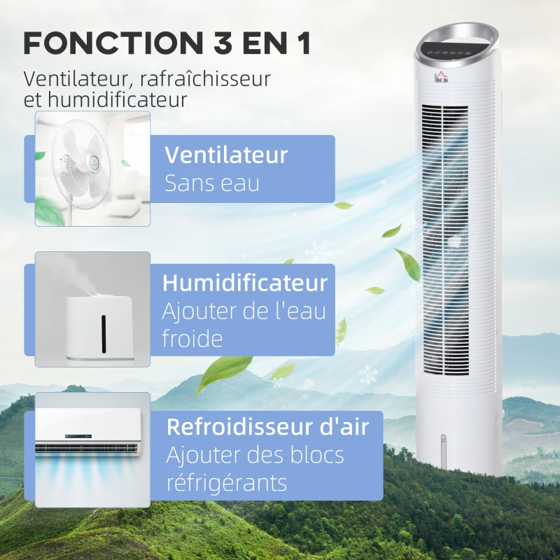 HOMCOM Climatiseur rafraîchisseur d'air 4 en 1-oscillant-timer, 3 modes, 3 vitesses - télécommande 2 blocs réfrigérants