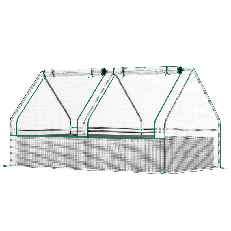 Outsunny Metal Planter Box with Cover, Raised Garden Bed with Greenhouse, for Herbs and Vegetables, White and Dark Grey