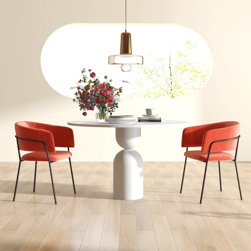 HOMCOM Lot de 2 chaises de salle à manger pieds en acier, assise rembourrée en tissu aspect velours, orange