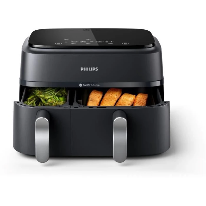 Friteuse sans huile - PHILIPS - NA351/00 - Airfryer Série 3000 double panier 9L - 8 préréglages - 2750W - Noir/Argent