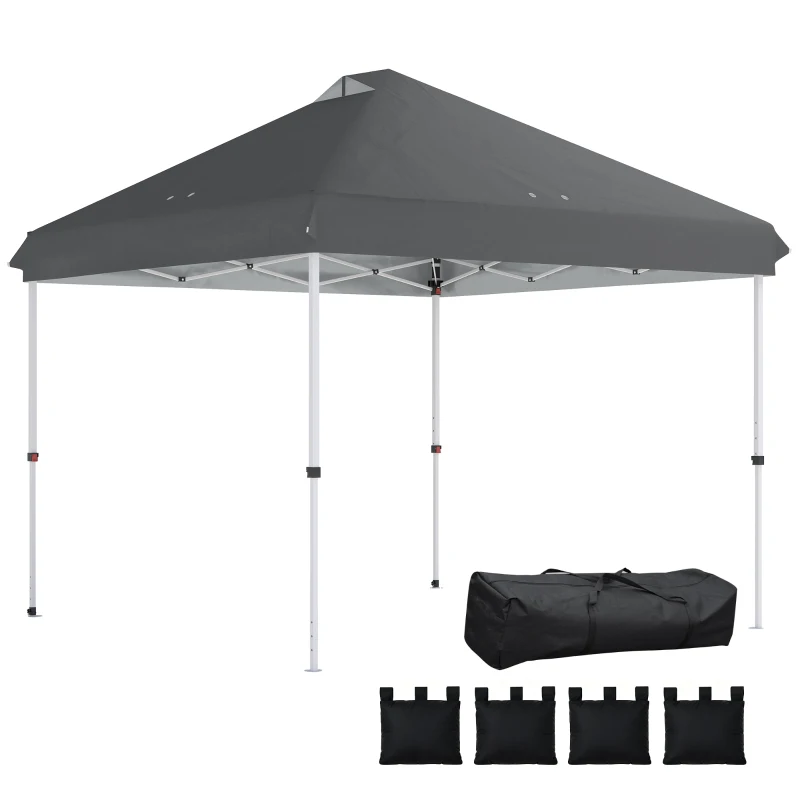 Outsunny 3 x 3 m Pop Up Gazebo with Wheels, UPF50+ One-Touch Outdoor Garden Party Tent Marquee Wedding Awning Canopy, Dark Grey