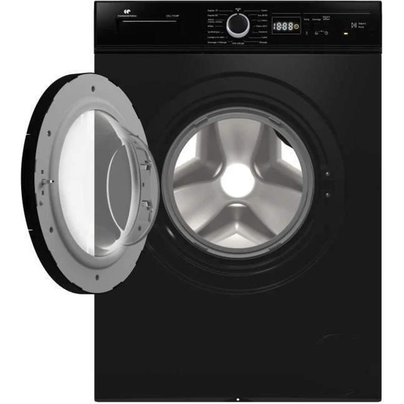 Lave-linge hublot - Pose libre - CONTINENTAL EDISON - CELL712IBP - 7 kg - Induction - 60 cm - 1200 trs/min - Noir mat