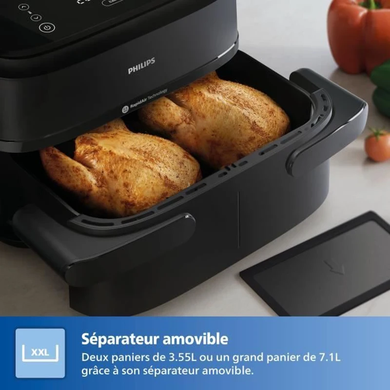 Friteuse sans huile - PHILIPS - NA150/00 - Airfryer Série 1000 - Panier flexible 7.L - Séparateur amovible - 2400W - Noir