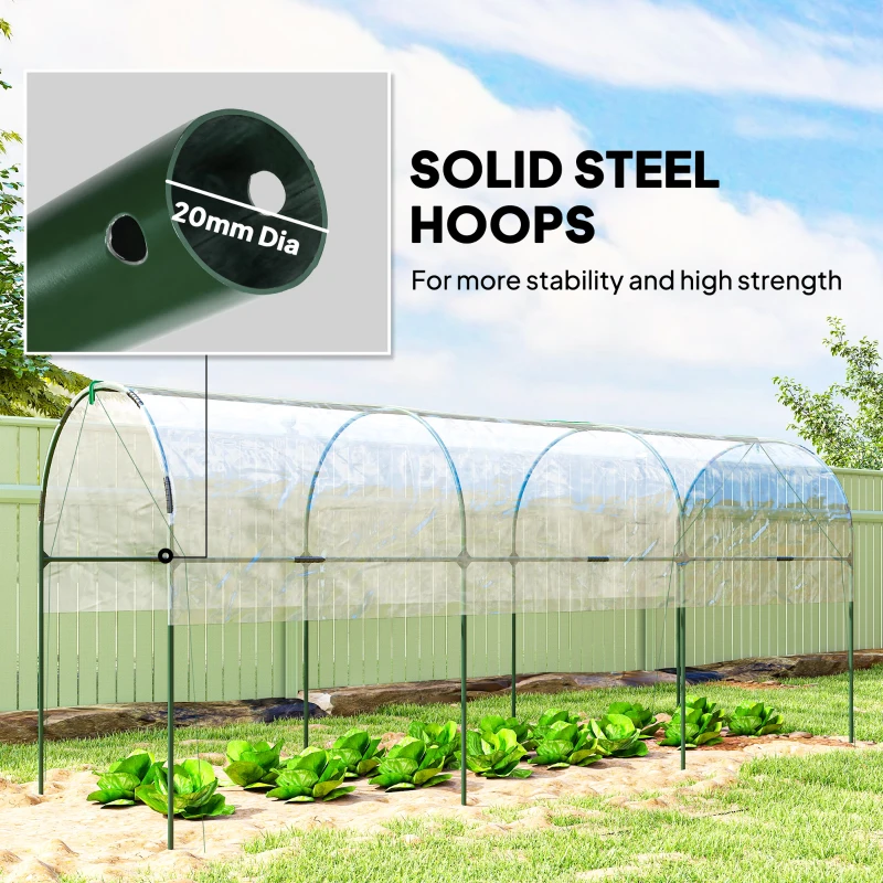 Outsunny Tunnel Tomato Greenhouse with 4 Hoops and Top Tap, Pointed Bottom and Guy Ropes, 400 x 123 x 171 cm, Clear