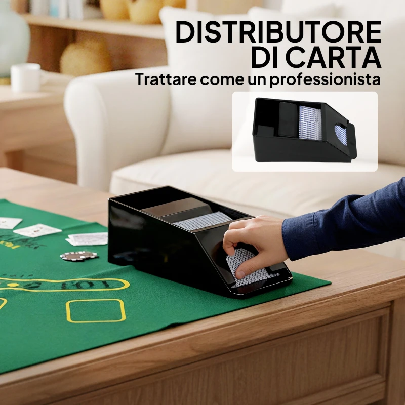 SPORTNOW Set Poker con 300 Fiches, Mescolatore e Distributore Carte, Tappetino, 5 Dadi, Pulsante Dealer e Valigetta