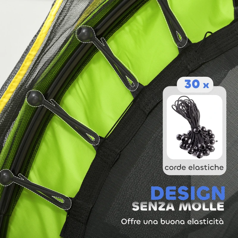 HOMCOM Tappeto Elastico per Bambini 3-6 Anni con Rete di Protezione, 6 Colonne e 3 Ingressi, Ø140x190 cm, Verde e Nero