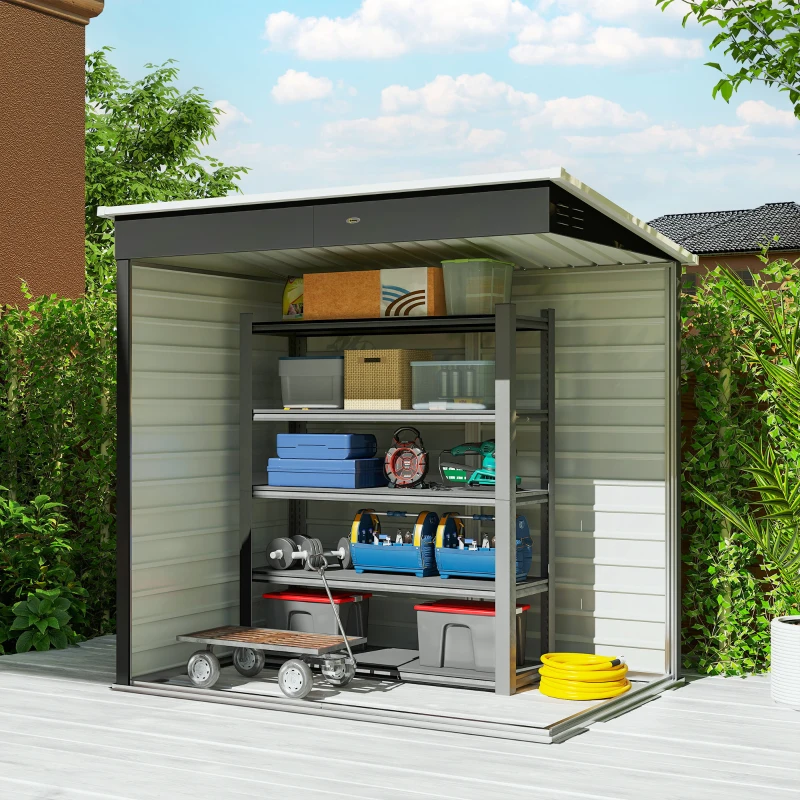 Outsunny 6 x 4ft Metal Garden Storage Shed, Outdoor Tool Storage Shed with Lockable Door and Gloves for Garden, Patio, Dark Grey