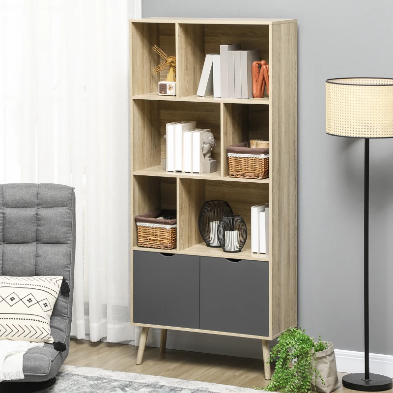HOMCOM Bibliothèque étagère meuble de rangement placard 6 étagères dim. 80L x 35l x 180H cm naturel et gris foncé