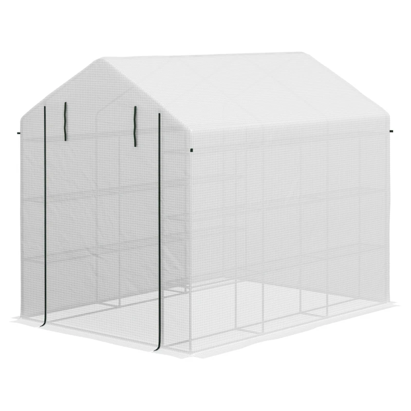 Outsunny 8 x 6ft Walk-In Greenhouse, with Shelves - White