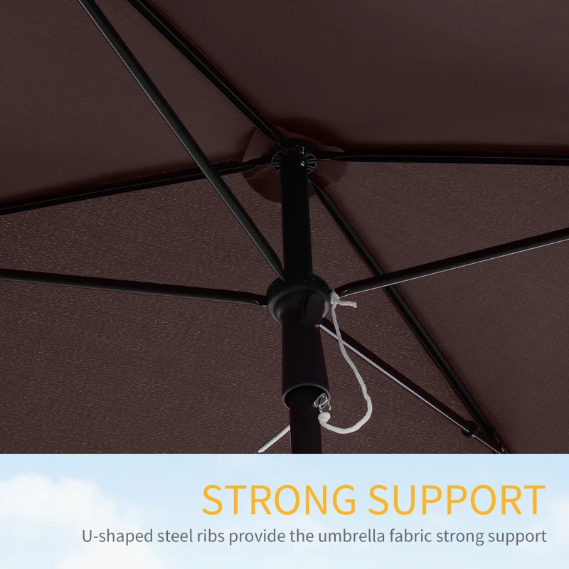 Outsunny Garden Parasol Umbrella, Outdoor Market Table Umbrella with Ruffles & Aluminium Pole, Rectangular Tilting Parasol Sun Shade Canopy, 2 x 1.3m, Brown