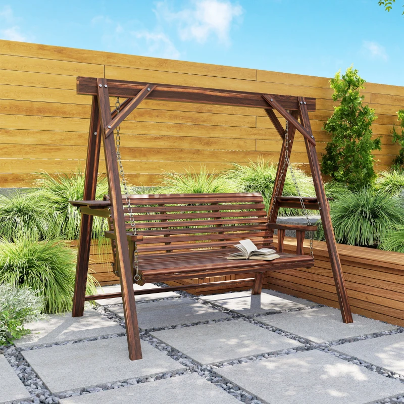 Outsunny Three-Seater Wooden Swing Bench