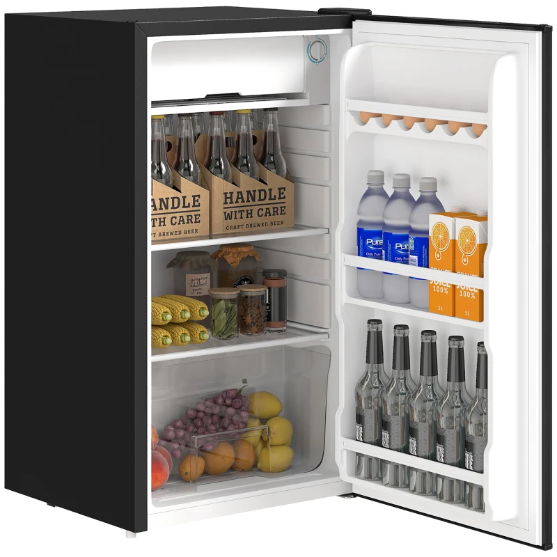 HOMCOM Nevera Pequeña con Congelador 91L Silenciosa Puerta Reversible Temperatura Regulable y Estantes Ajustables Negro