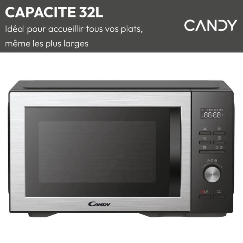 Micro-ondes Gril Candy Essenza CMGA31EDLB 1000W 31L Digital Noir - Fonction Nettoyage Auto - 5 Niveaux de Puissance -10 Menus Auto