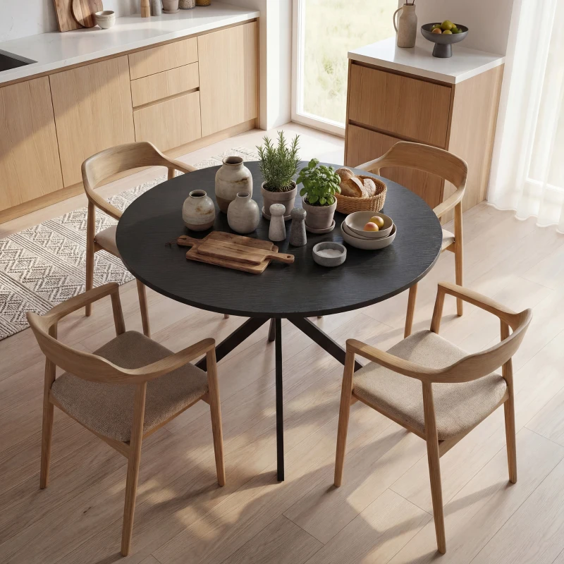 HOMCOM Table ronde pour 4 personnes, table de cuisine style industriel avec pieds en acier, pour salle à manger, cuisine, Noir