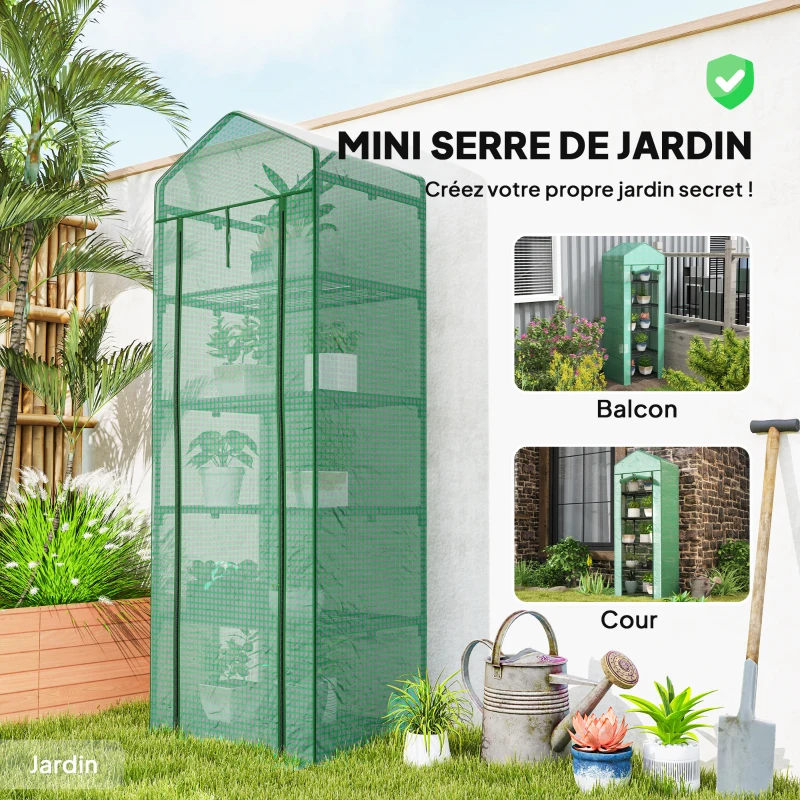 Outsunny Serre de jardin balcon étagère serre 5 niveaux 0,69 x 0,49 x 1,93 m acier bâche amovible PE vert