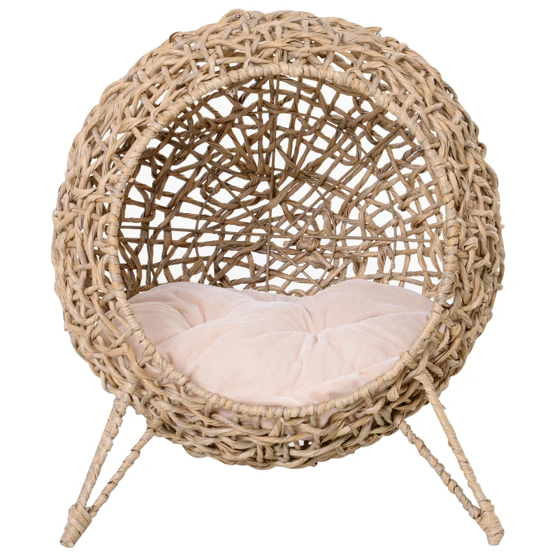PawHut Cesta Rialzata per Gatti Fino a 10kg in Rattan PE Marrone (Φ52x58cm)