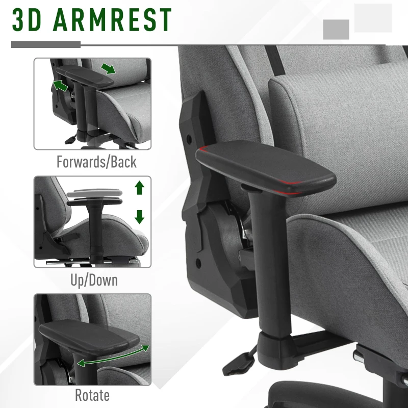 Vinsetto Fauteuil de bureau chaise de bureau manager grand confort repose-pied tétière + coussin lombaires intégrés dossier inclinable accoudoirs réglables lin gris