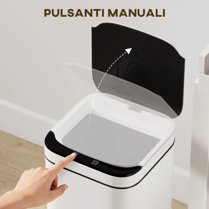 HOMCOM Bidone per Immondizia da 13L con Sensore e Spazio per Deodoranti, in Acciaio e PP, 24x24x41 cm, Bianco e Nero