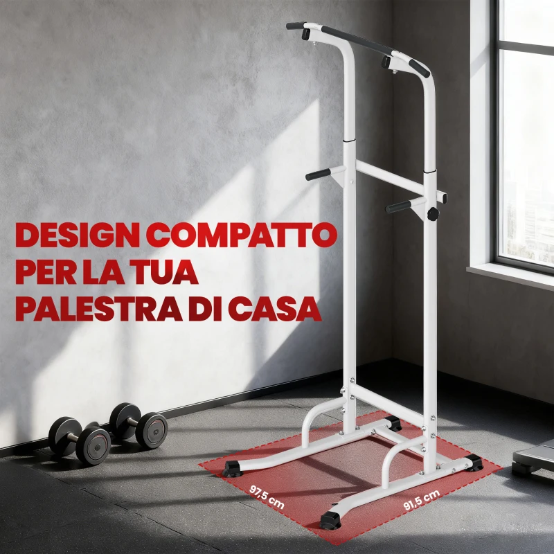 SPORTNOW Stazione Fitness con Barre per Dip e Trazioni, Altezza Regolabile 176.5-227 cm e Capacità 120 kg, Bianco