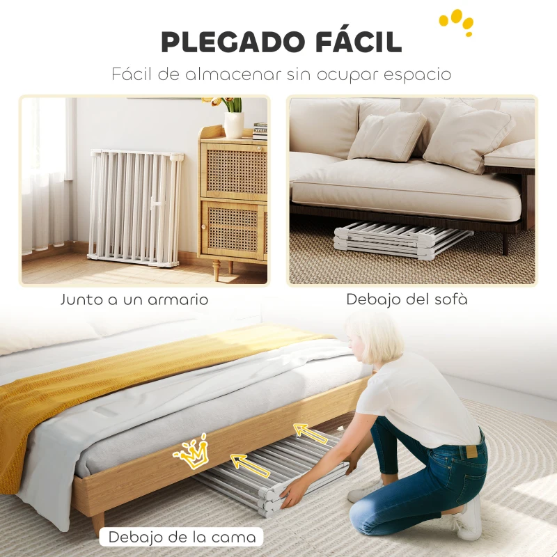 PawHut Barrera para Perros Plegable Valla para Mascotas de 6 Paneles Puerta con Cierre Doble para Escalera Pasillo Blanco