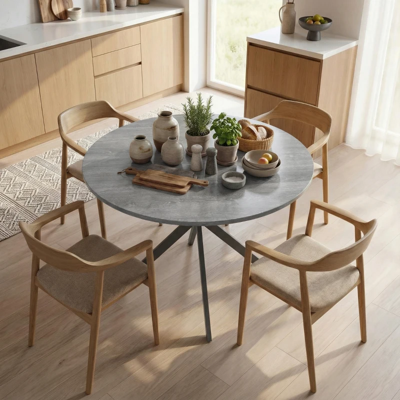 HOMCOM Table à manger ronde pour 4 personnes, table de cuisine style industriel avec pieds en acier, pour salle à manger, cuisine, gris
