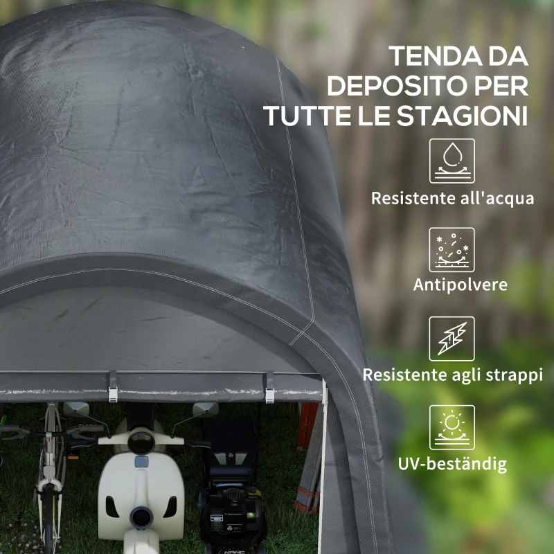 Outsunny Tendone da Giardino per Moto, Bici e Attrezzi con 2 Ingressi a Zip, in Acciaio e PE, 300x300x235 cm, Grigio