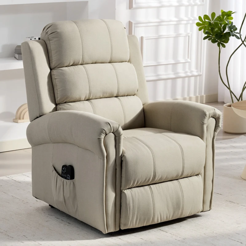 HOMCOM Sillón elevador eléctrico, sillón relax eléctrico con función de masaje y calefacción, 87 x 87,5 x 108 cm, beige
