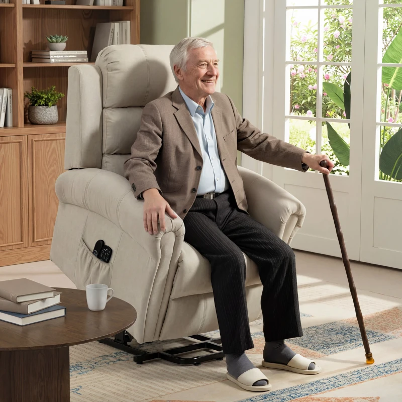 HOMCOM Fotoliu cu ridicare electrică, fotoliu relax electric cu funcție de masaj și încălzire, 87 x 87,5 x 108 cm, beige