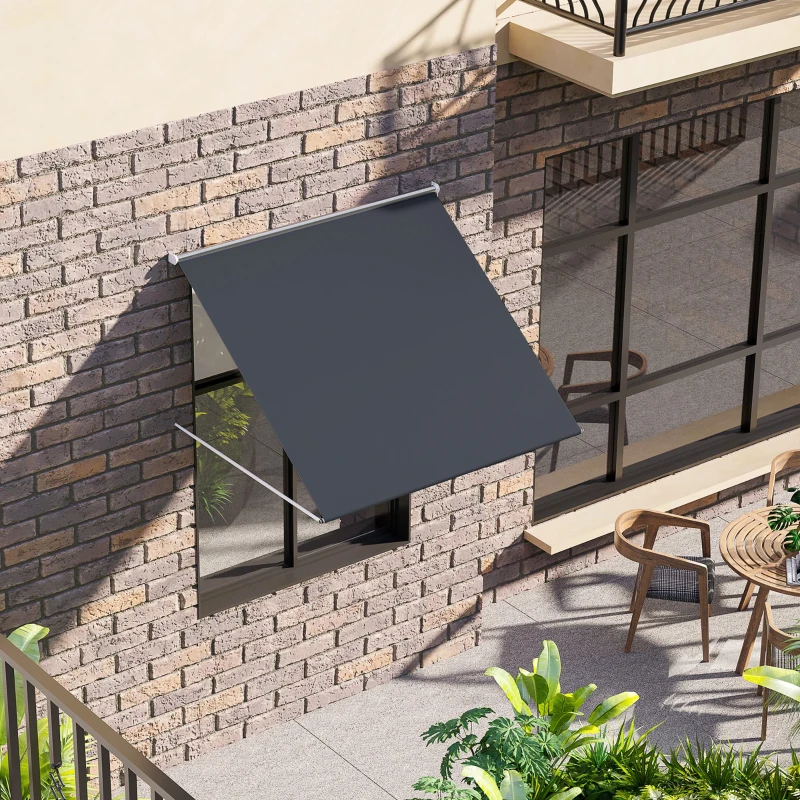 Outsunny Store banne manuel auvent rétractable Inclinaison réglable 150 x 120 cm protection UV aluminium polyester gris foncé