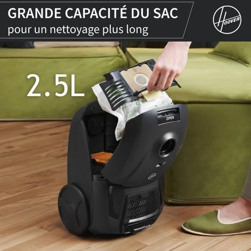 HOOVER HE1 - Aspirateur Traineau avec sac Compact et Puissant - Grande Capacité 2,5L- Haute-performance sur Sols Durs et Moquettes