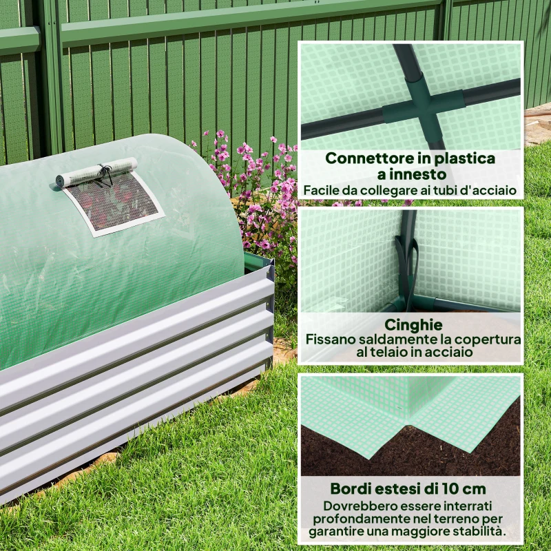 Outsunny Serra Piccola con 5 Finestrelle e Griglia Centrale, in Acciaio, PE e PP, 300x80x45 cm, Verde