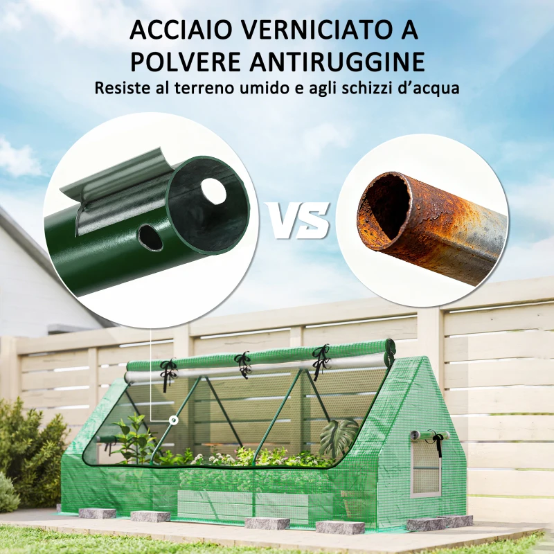 Outsunny Serra Piccola con 2 Finestrelle Laterali e Finestra Centrale, in Acciaio, PE e PP, 240x90x90 cm, Verde