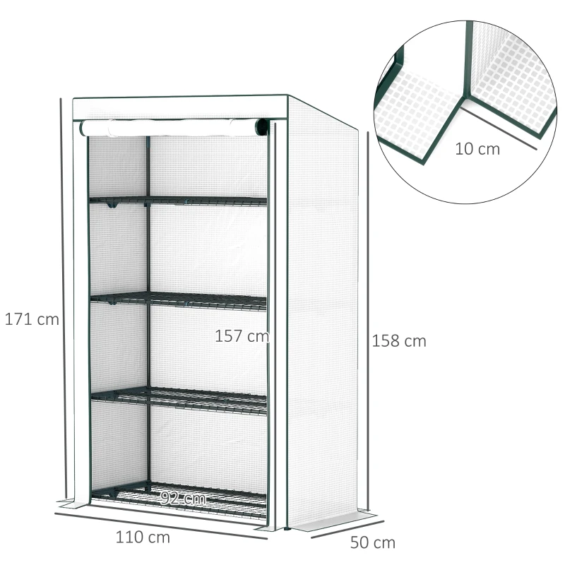 Outsunny Four-Tier Mini Greenhouse - Green/White