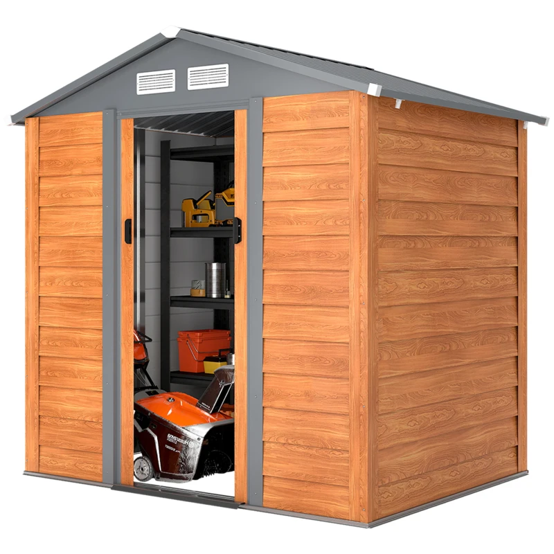 Outsunny 6.5 x 5ft Metal Garden Shed, House Hut Gardening Tool Storage with Ventilations, Sliding Door, Sloped Roof for Garden, Patio, Brown