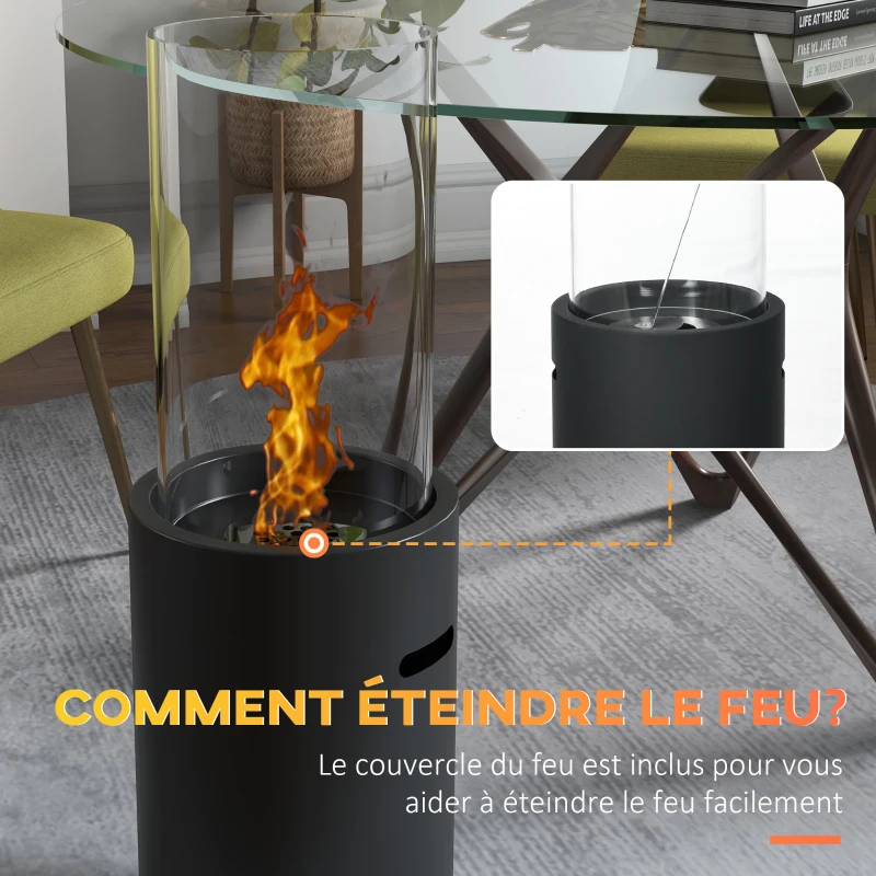 HOMCOM Cheminée au bioéthanol en acier et verre avec une capacité de 0,3 L et une capacité de chauffe 15 ㎡ 27 x 27 x 70 cm noir