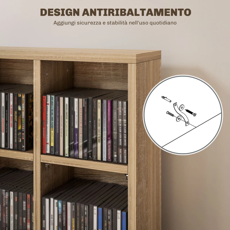 HOMCOM Mobile Porta CD con Ripiani Regolabili per 456 CD o 336 DVD, 24 Scomparti, 89x20x130.5 cm, Legno