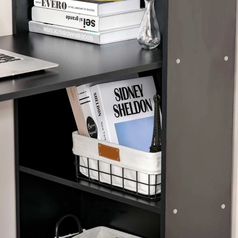 HOMCOM Bureau informatique, bureau avec rangement, 6 compartiments ouverts, table d'ordinateur pour chambre, studio, 120 x 55 x 120 cm, noir